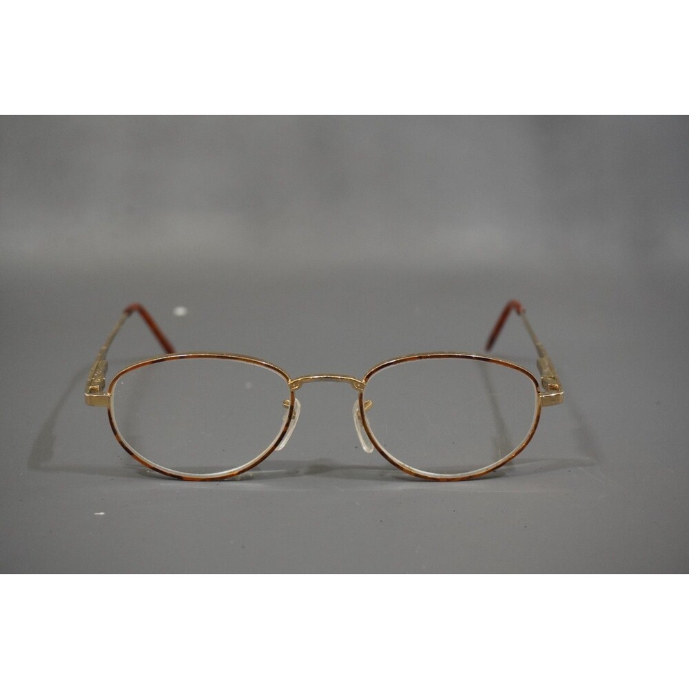 Vintage Gold Full Rim Eyeglass Frames Oval Textured Etched Temples Tortoise Tips